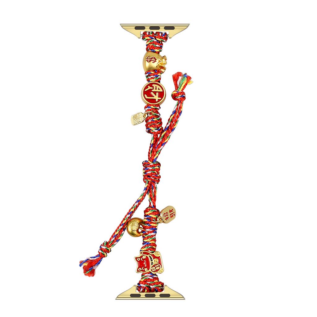 Chinese New Year Braided Strap for Apple Watch Series 11 10 42mm / 9 8 7 41mm / SE3 SE2 SE 6 5 4 40mm / 3 2 1 38mm Watch Band with Charms