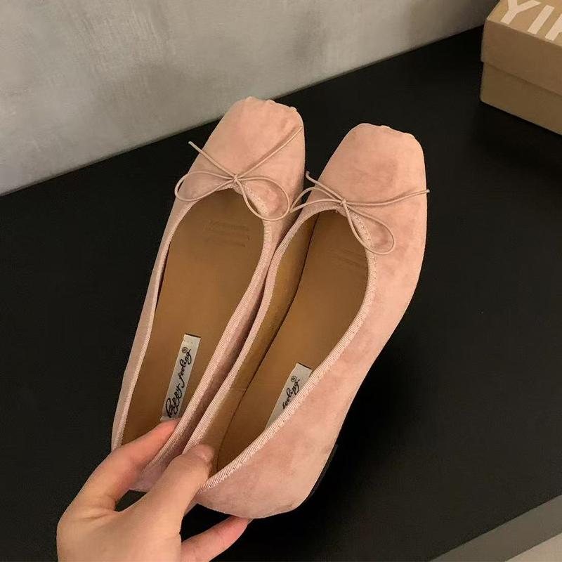 Women Ballet Flats Shoes Shallow Bow Suede Soft Loafers Shoes Luxury Sport Sandals 2025 Autumn New Dress Chaussure Femme