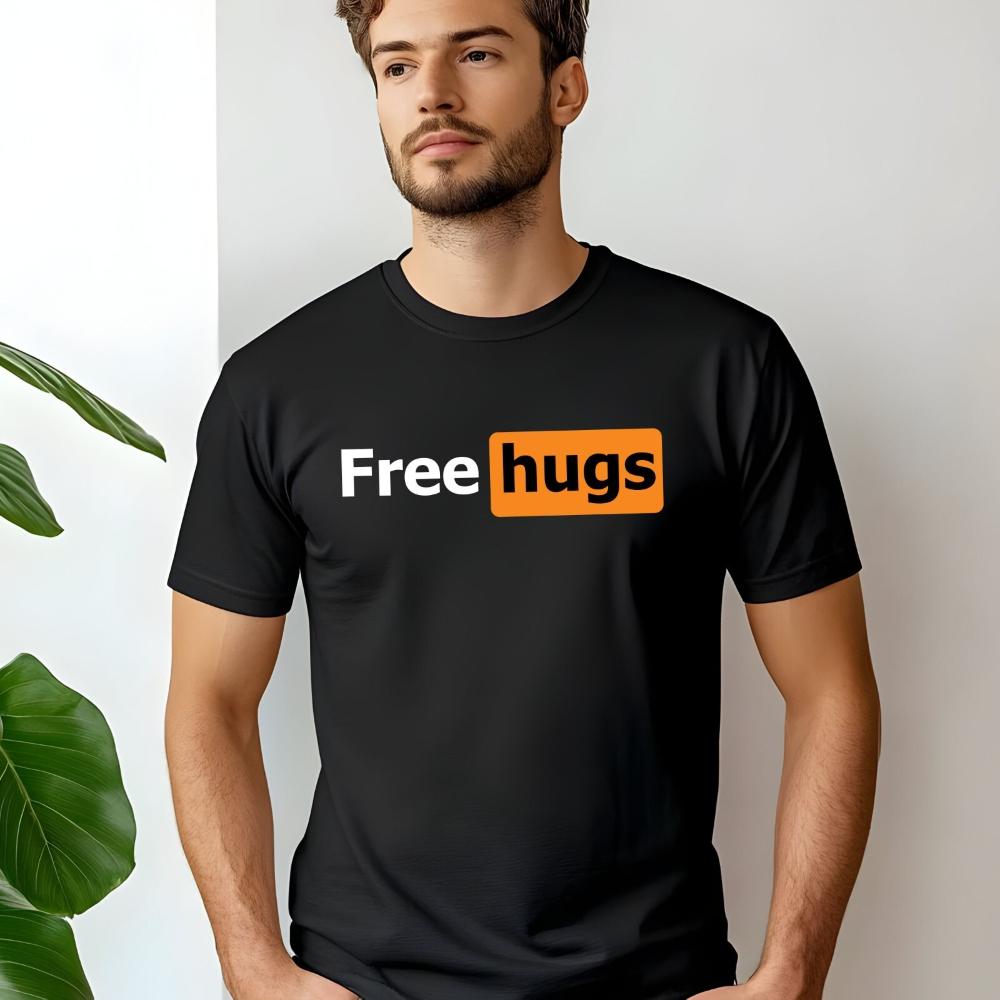 Free Hugs Man T-Shirt Short sleeve Printed Funny Cotton Shirt Summer Novelty Gift Men Humour O-neck Tee Tops S