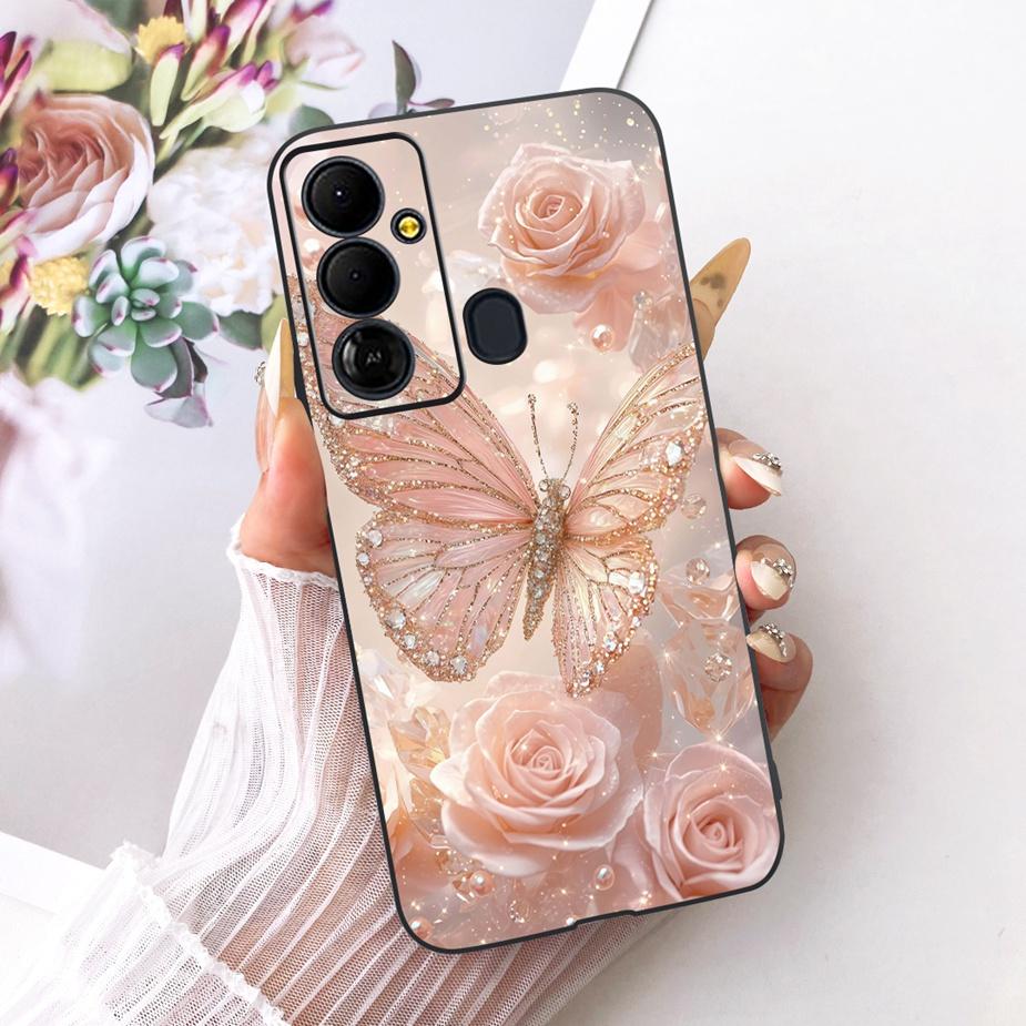 For Tecno Pop 6 GO Case BE6j Cute Bow Flowers Painted Cover Soft TPU Phone Case For Tecno Pop 6 Pro BE8 Pop6 GO Back Cover Coque