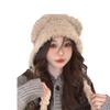 Cute Bear Plush Hat for Women In Autumn and Winter Ear Protection Straps Knitted Wool Hat Riding Windproof Warmth Lei Feng Hat