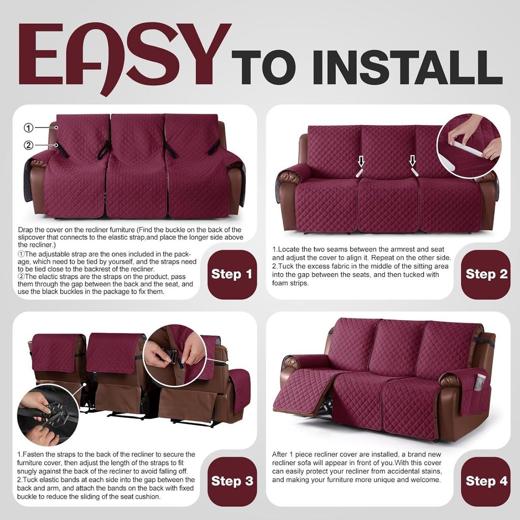 Waterproof Sofa Cover Grid with Pockets Protector for 1/2/3 Seat Armchair Recliner Multi-Color Stain-Resistant Couch Cushion