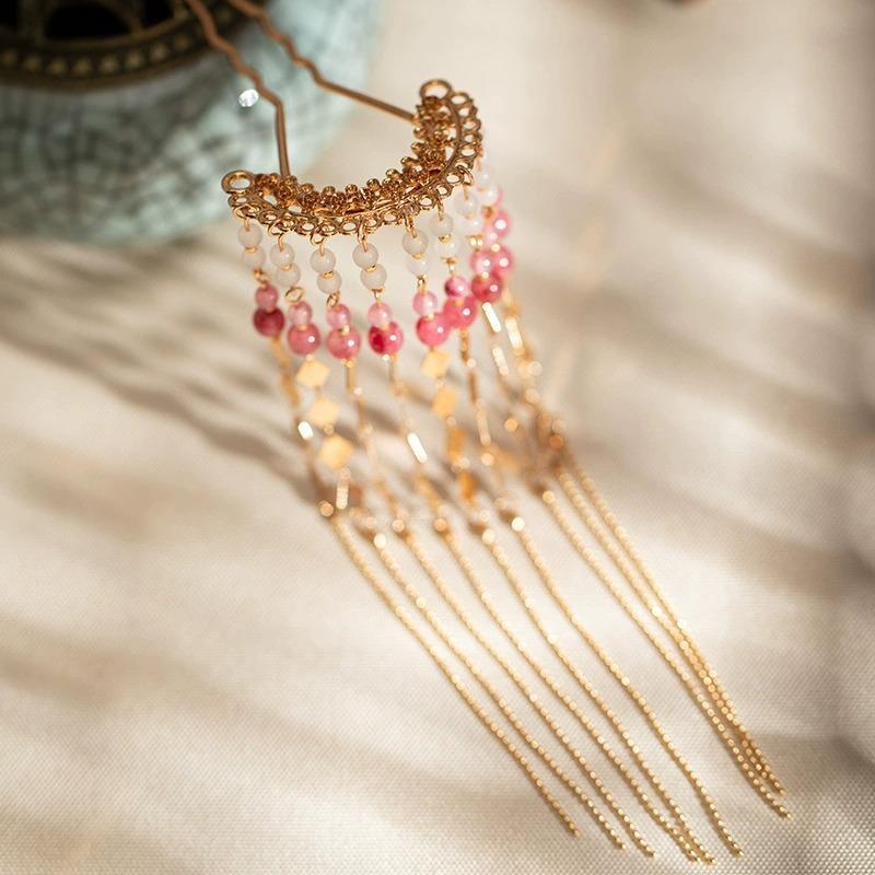 Retro Long Tassel U-Shaped Hairpin Women'S Chinese Style Hair Accessories Step-Vibrating Hairpin Hanfu Headwear