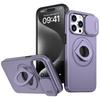 For iPhone 15 Pro Max Case PC+TPU Rotating Kickstand Phone Shell Compatible with MagSafe
