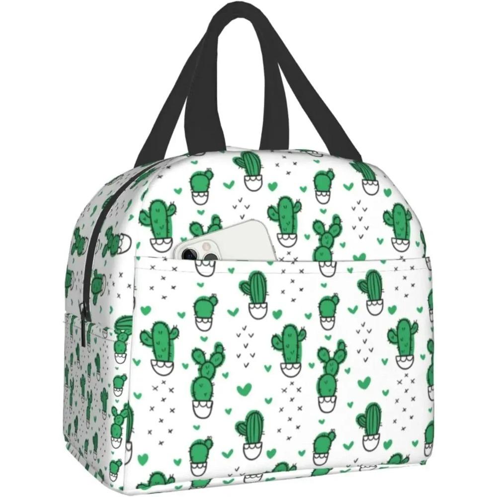 Plant Cactus Print Lunch Box Kawaii Small Insulation Cacti Lunch Bag Reusable Food Bag Lunch Containers Bags for Women Men