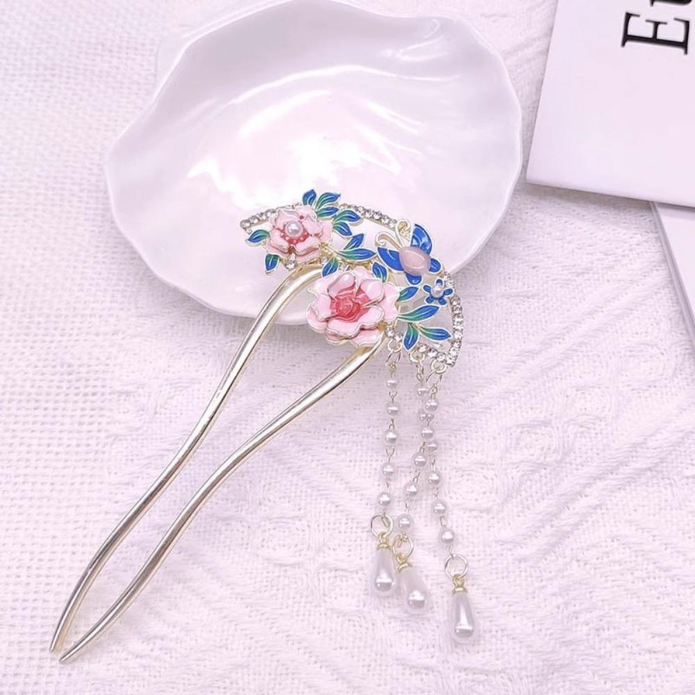 Luxury U Shape Butterfly Flower Tassel Hairsticks for Women New Chinese Style Fashion Hairpin Hair Clasp Hanfu Hair Accessories