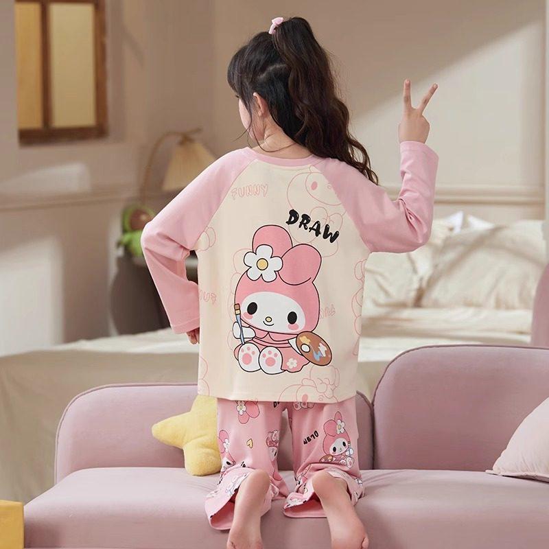2026 Stylish Girls' Long-Sleeve Pajama Set for Spring/Fall - Cute Big Kid Sleepwear