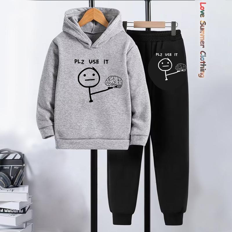 Ensemble sweat à capuche et jogging pour garçons sur le thème du football, imprimé ballon de foot, vêtements de sport à action dynamique pour jouer, tenues d'hiver pour l'entraînement de football