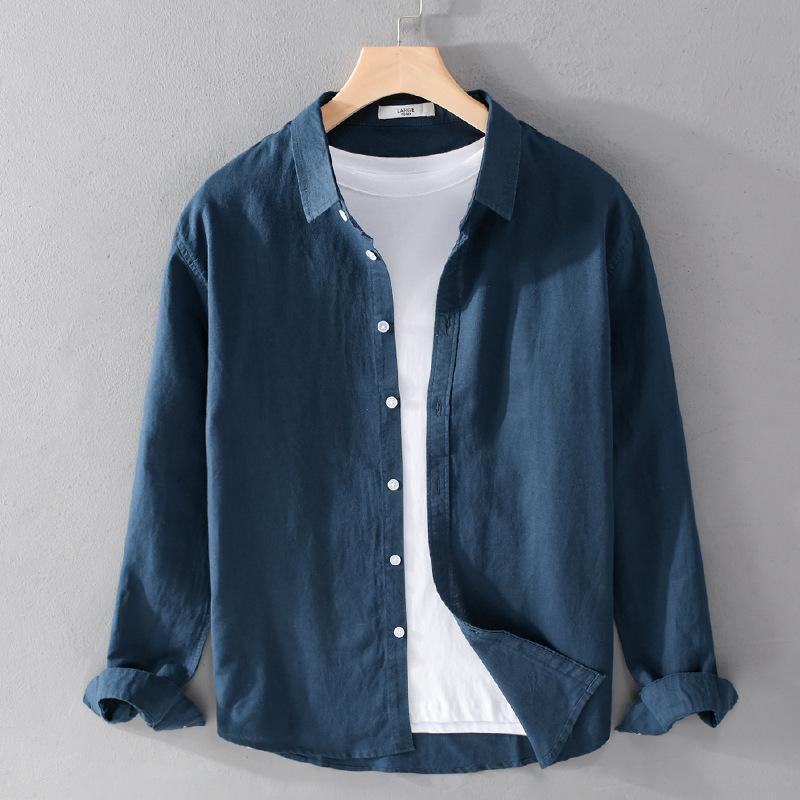 Men Spring Shirt Single Breasted Stand Collar Cardigan Shirt Long Sleeevs Loose Oversized Mid Length Men Fall
