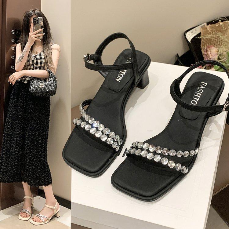 

Сандалии цвета морской соли с острым носком на высоком каблуке для женщин с полым задником и полуботинками, модная универсальная повседневная обувь на лето 35 чёрный