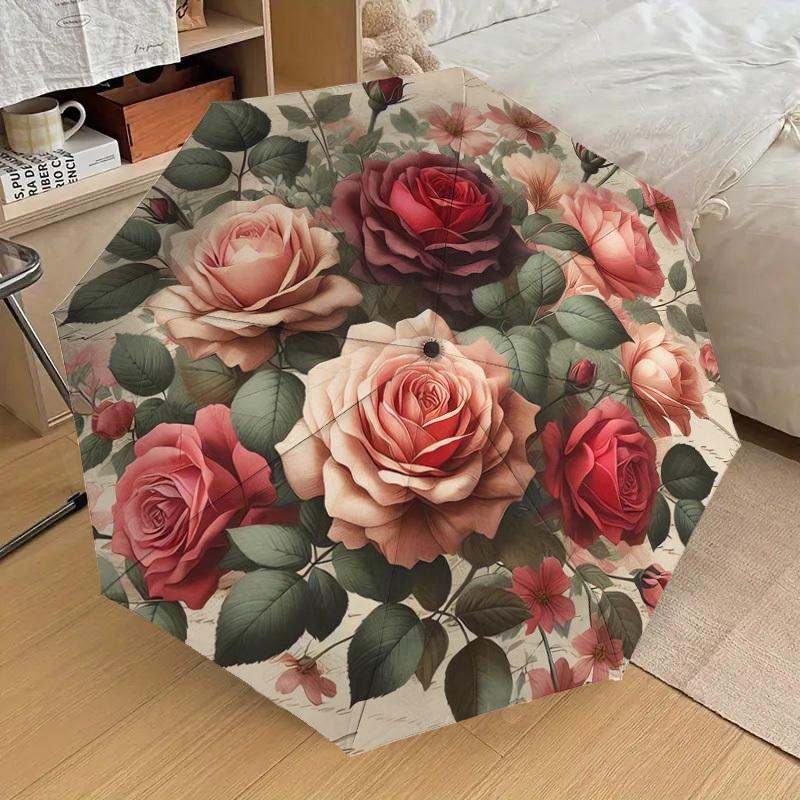 1pc Rose Floral Pattern Umbrella Design Automatic Opening and Closing Umbrella, High-quality Travel Umbrella, Lightweight and Portable, -79