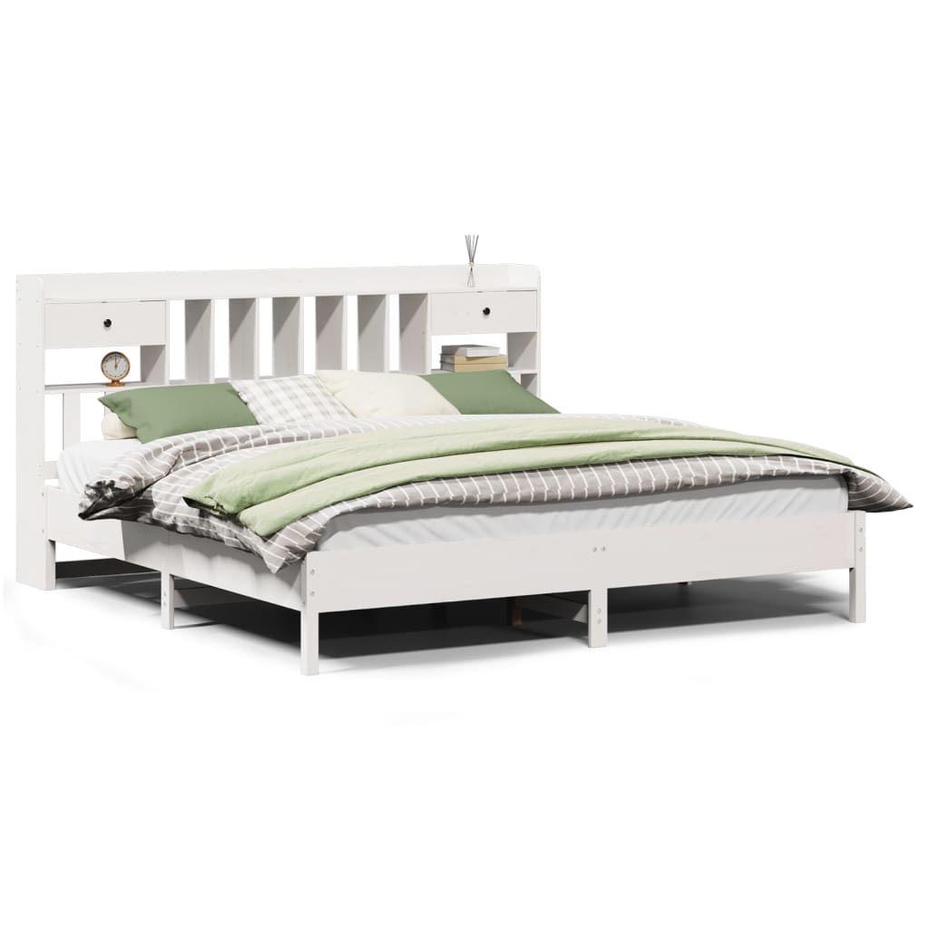 Solid Wood Bed with Shelf Without Mattress White 180x200 cm Pine