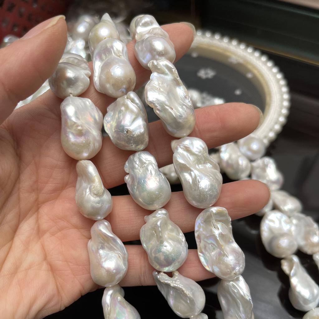 1 Filo Perle Barocche Naturali Bianche Grandi 15-20mm 36cm Forate Completamente Filo di Perle Irregolari Per Collana Statement Fai da Te Gioielli