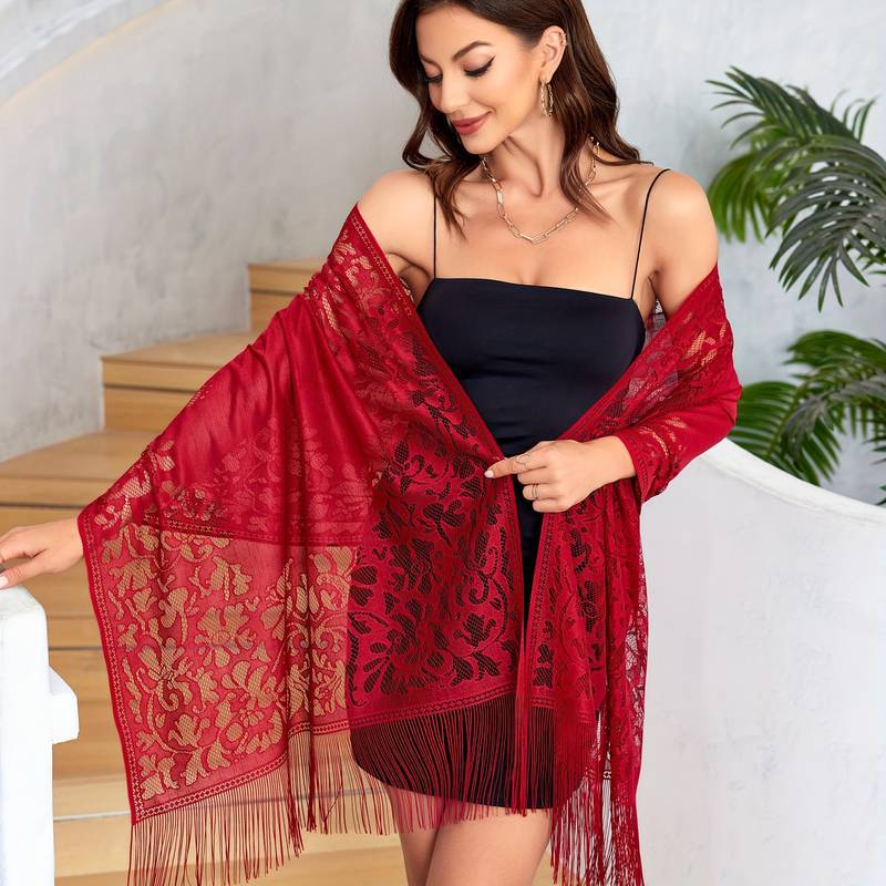 New Summer Malaysia Solid Color Lace Hollow Tassel Long Gauze Shawl Scarf Hijab Women