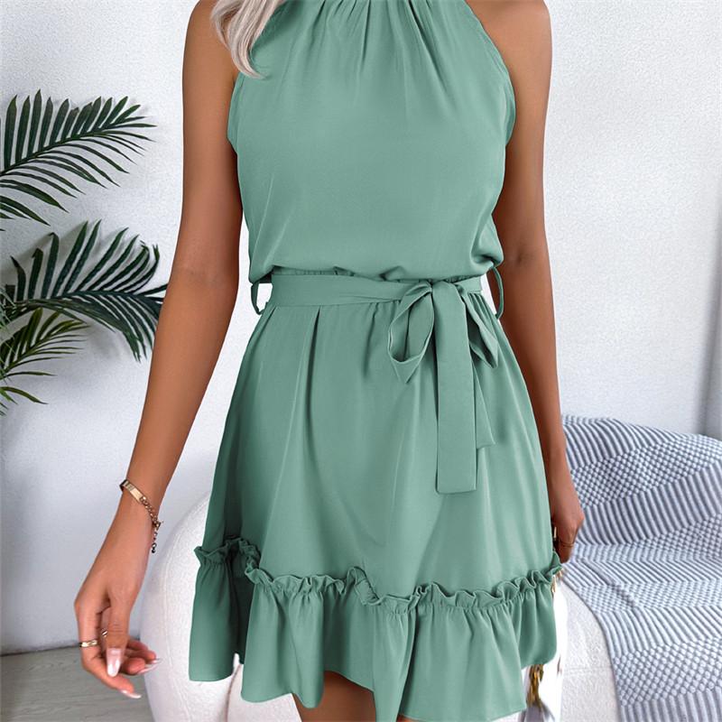 2026 Spring/Summer Women's Sleeveless Waist Cinched Ruffle A-Line Skirt S-XL
