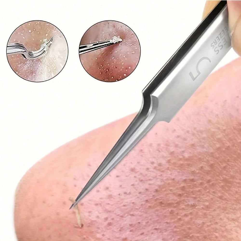 1 Piece Of No.5 Super Pointed Blackhead Tweezers, Acne And Blackhead Removal Cell Clip, Professional Beauty And Cleaning Tool