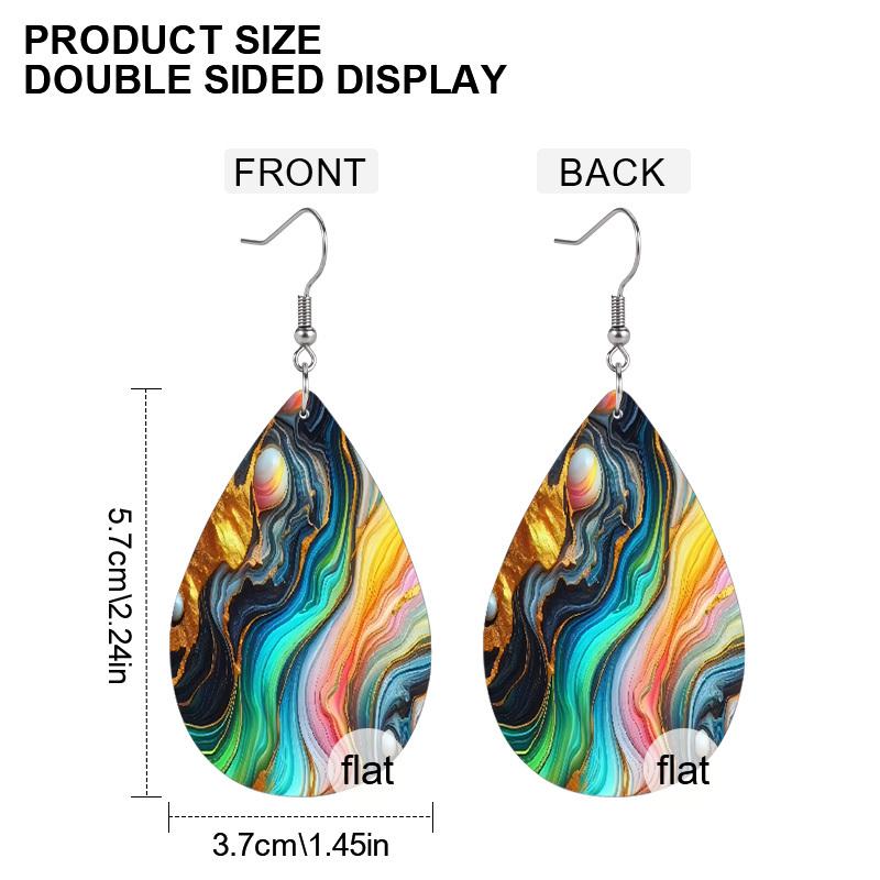 Colorful Fashion Water Drop PU Leather Earrings For Women Creative Gradient Marble Pattern Teardrop Earrings Elegant Atmospheric Earrings
