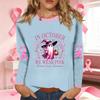 Women's Casual Long Sleeve Neck Top with Breast Ribbon Print