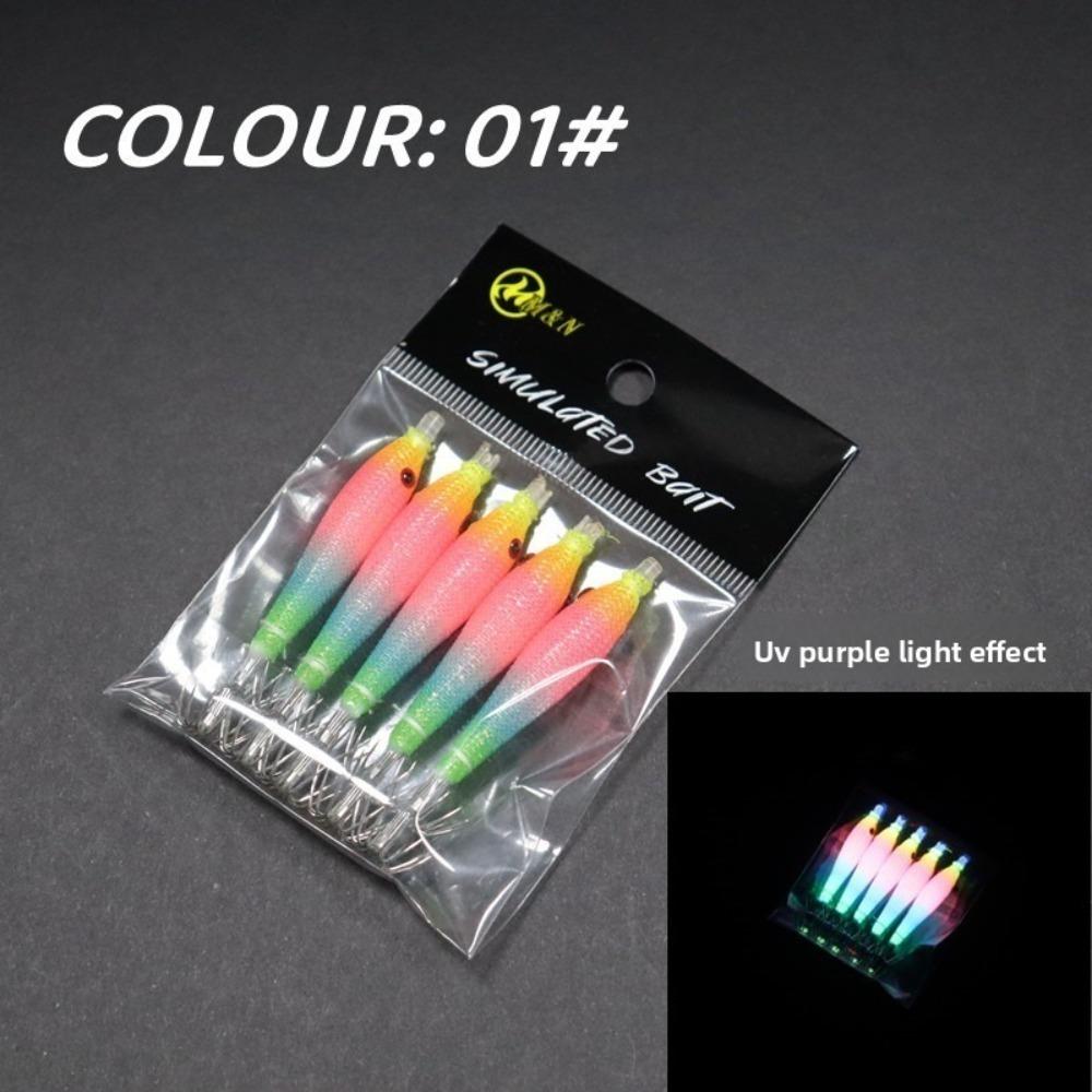 5pcs/bag Pesca 68mm Cloth Roll Fishing Octopus Jig Luminous UV Blowing Tube Wood Shrimp Bait Pesca Fishing Hook Deep Sea Fishing