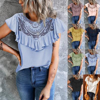 Chaleco de encaje de primavera y verano para mujer, cuello redondo con volantes, top holgado para mujer