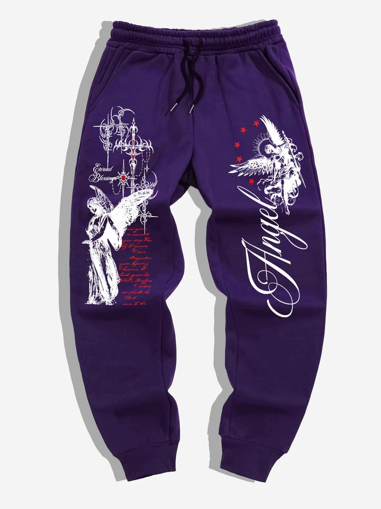 [Dark Street Style] Men's Angel-Print Sweatpants – American High-Street Outdoor Casual Jogging Pants