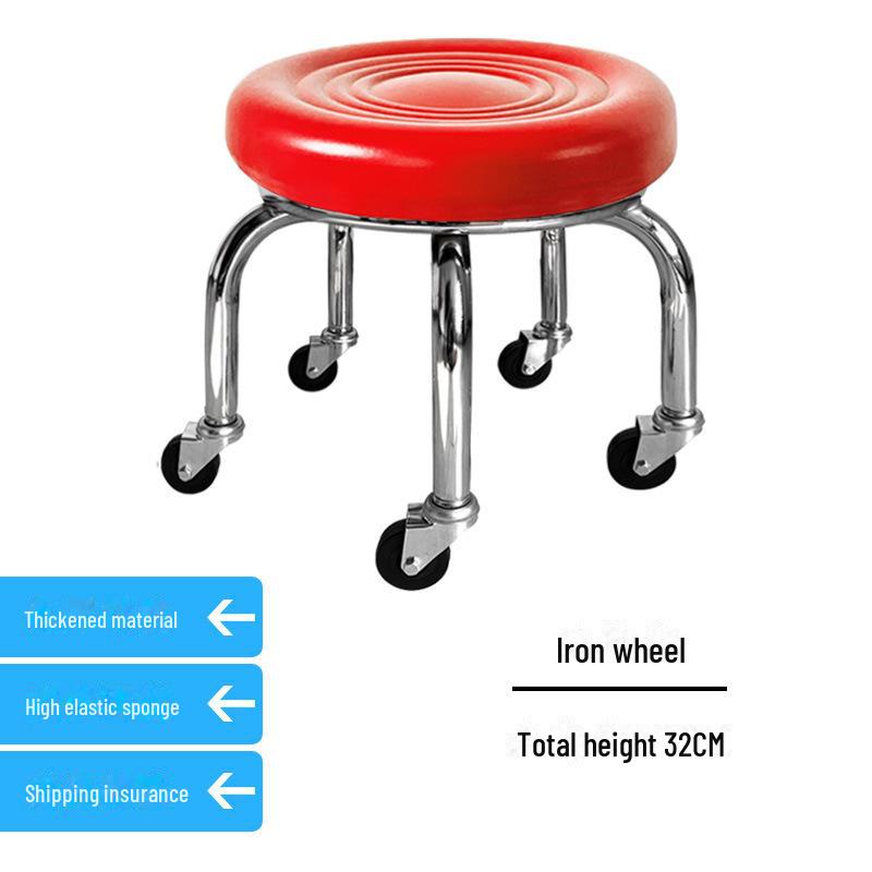 Silent Mobile Beauty Stool with Universal Wheels - Multifunctional, Low-Profile, Round Design for Home or Studio Use.