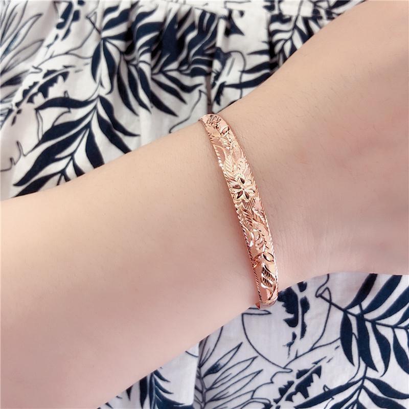 Rose-Plated 585 Purple Gold Car Flower Dragon And Phoenix Push-Pull Color Gold Women'S High-End Light Luxury Bracelet