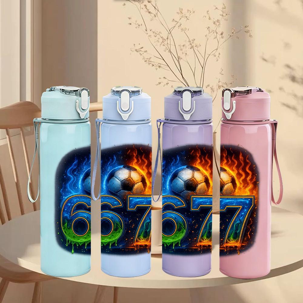 1PC Shiny Number Six Seven 750ml Color Plastic Sports Water Bottle Leakproof Flip Straw Lid Suitable for Sports Office Home Use