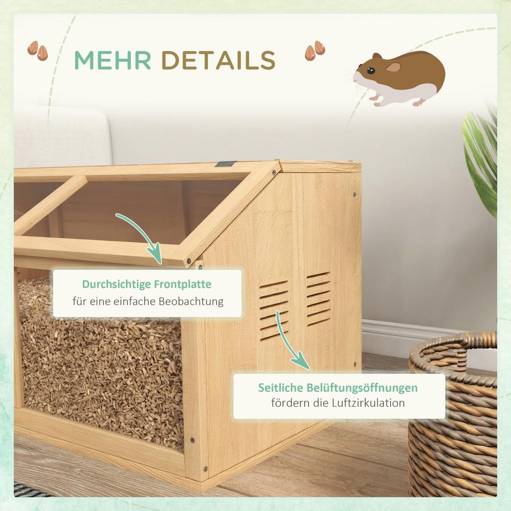 Hamster Cage, Wooden Small Animal Cage for Gerbils, Mice W/ Suspension Bridge, Openable Top, Hut, 85 X 45 X 44cm Nature