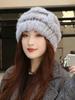 Rabbit Fur Knitted Bucket Hat Women's Autumn and Winter Ear Protection Warm Windproof Wool Hat Winter Hat