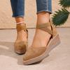 Bohemian Round Head Water Table Wedge Sandals Roman Strap High Heel Sandals Hollow Summer Straw Mat Sandals