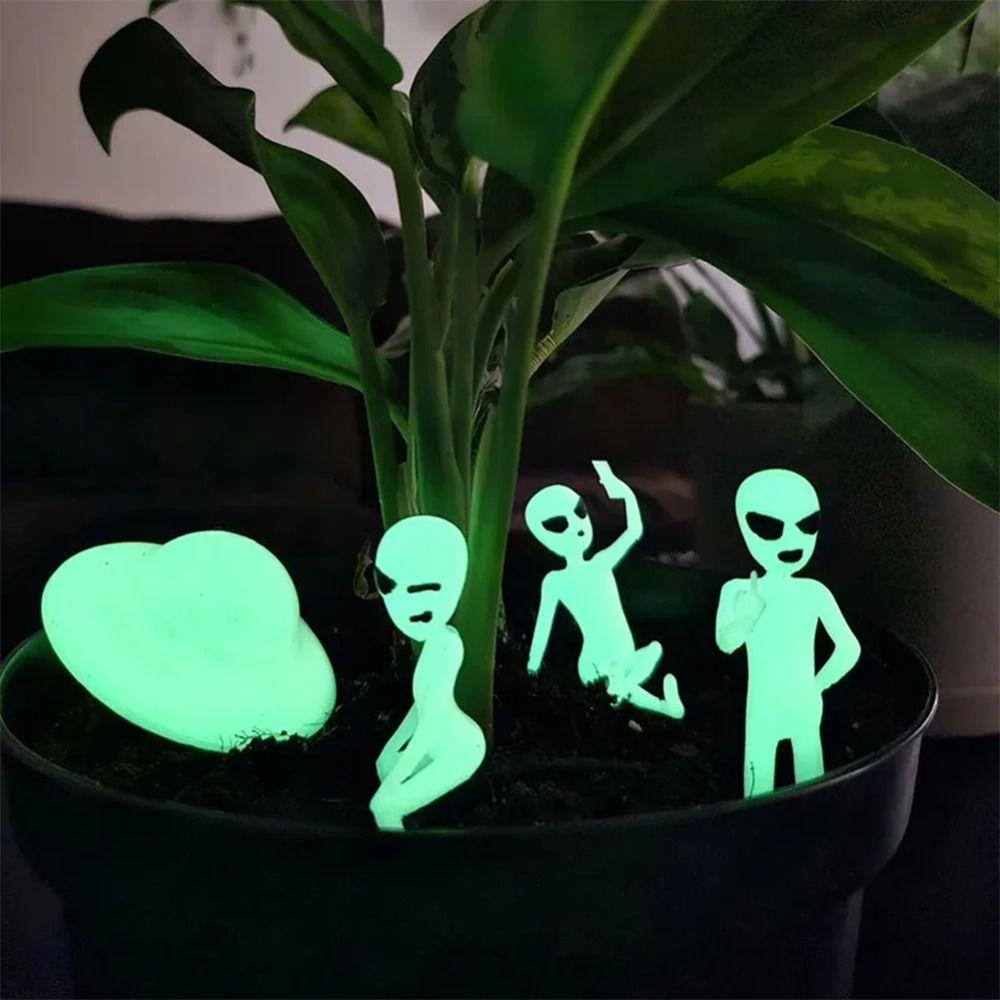 Luminous Alien Ornament UFO Plant Decoration Prop Figurine Set Alien Kit Decorative  Bedrooms
