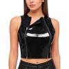 Ladies Glossy PU Leather Crop Top S-3XL Front Double Zippers Sleeveless Slim Tank Top for Club Rave Party Nightwear