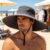 Summer Foldable Bucket Hat, Extra Large Brim Sun Protection Hat, Fisherman Hat with Adjustable Windproof Rope, for Hiking Beach Gardening Outdoor