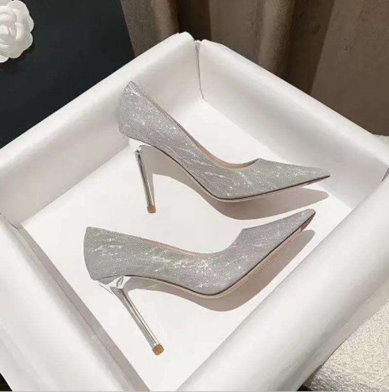 2025 Plus Size Sexy Women's High Heels Bling Pointed Toe Thin Heels Slip On Pumps for Elegant Party & Wedding Shoes