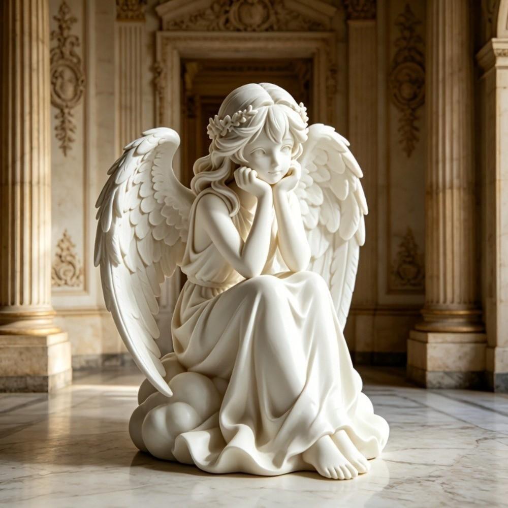 3D Printed Angel Wings Statue Light Luxury Girl Sculpture Cute Guardian Angel Figurine Living Room