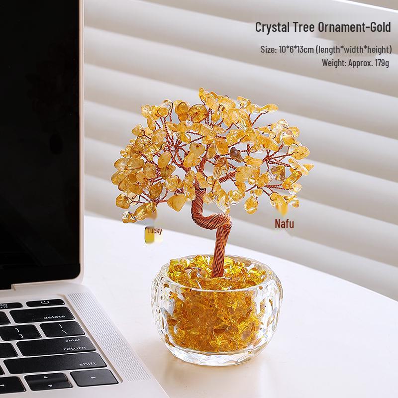 

Citrine Money Tree Cat Ornament for Home, Office, or Housewarming Gift