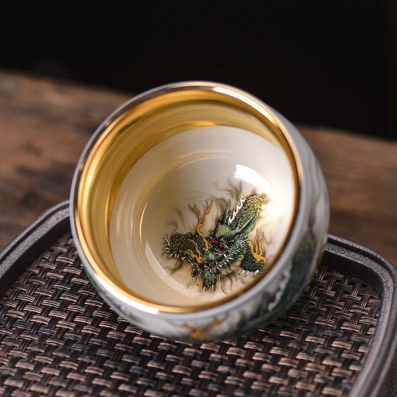 Gilded Cup Enamel Blue and White Tea Cup Personal Cup Master Cup Purple Clay Jian Zhan Master Liu Guolan