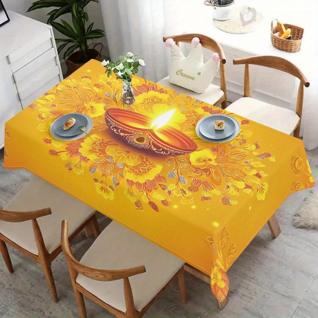 Happy Diwali Lantern Festival Rectangle Tablecloth for Table Decor Reusable Farmhouse Kitchen Dining Tablecloth Diwali Decor