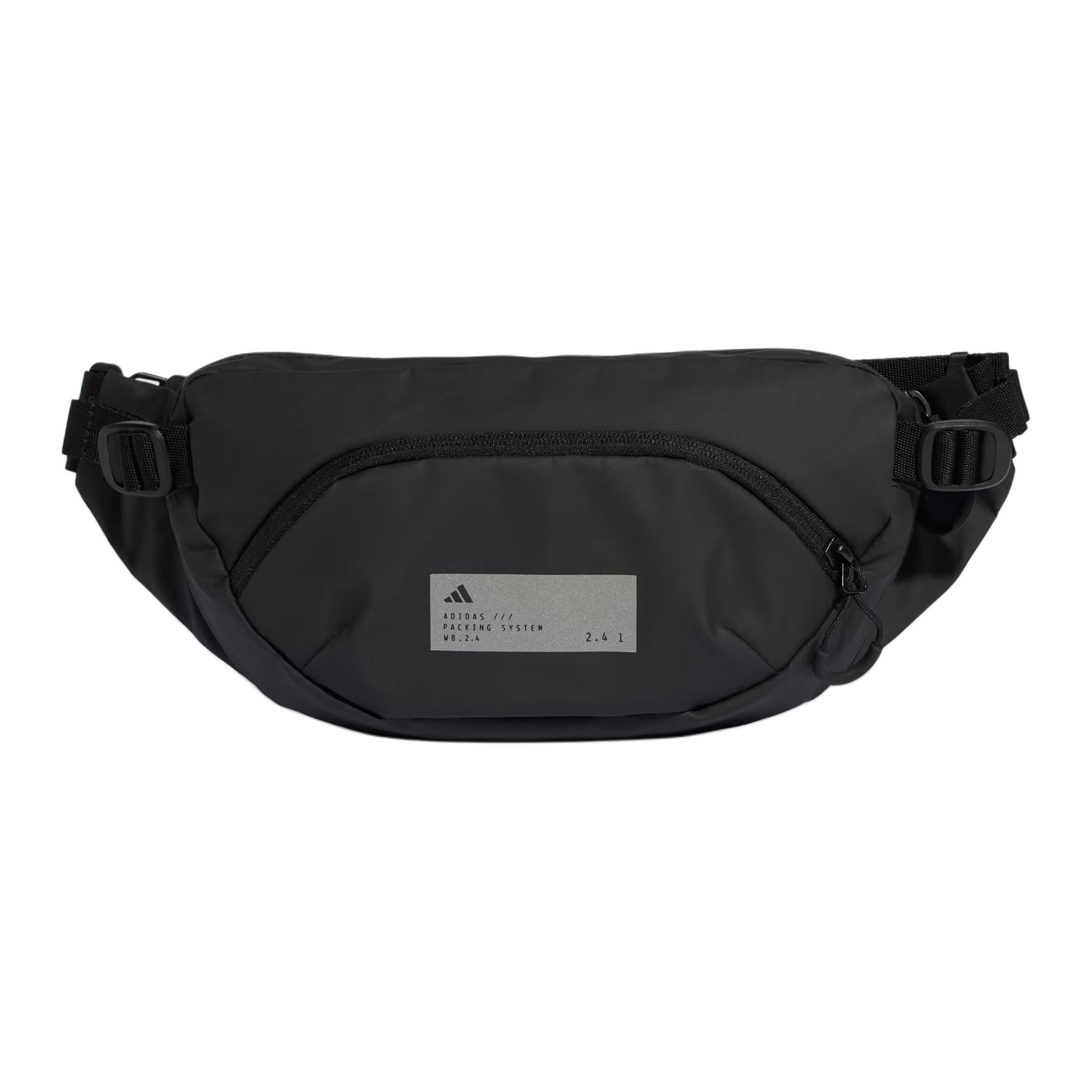 Adidas Letter Logo Printed Portable Durable Polyurethane Waist Bag Unisex Waist Bag Black KE0355 Black