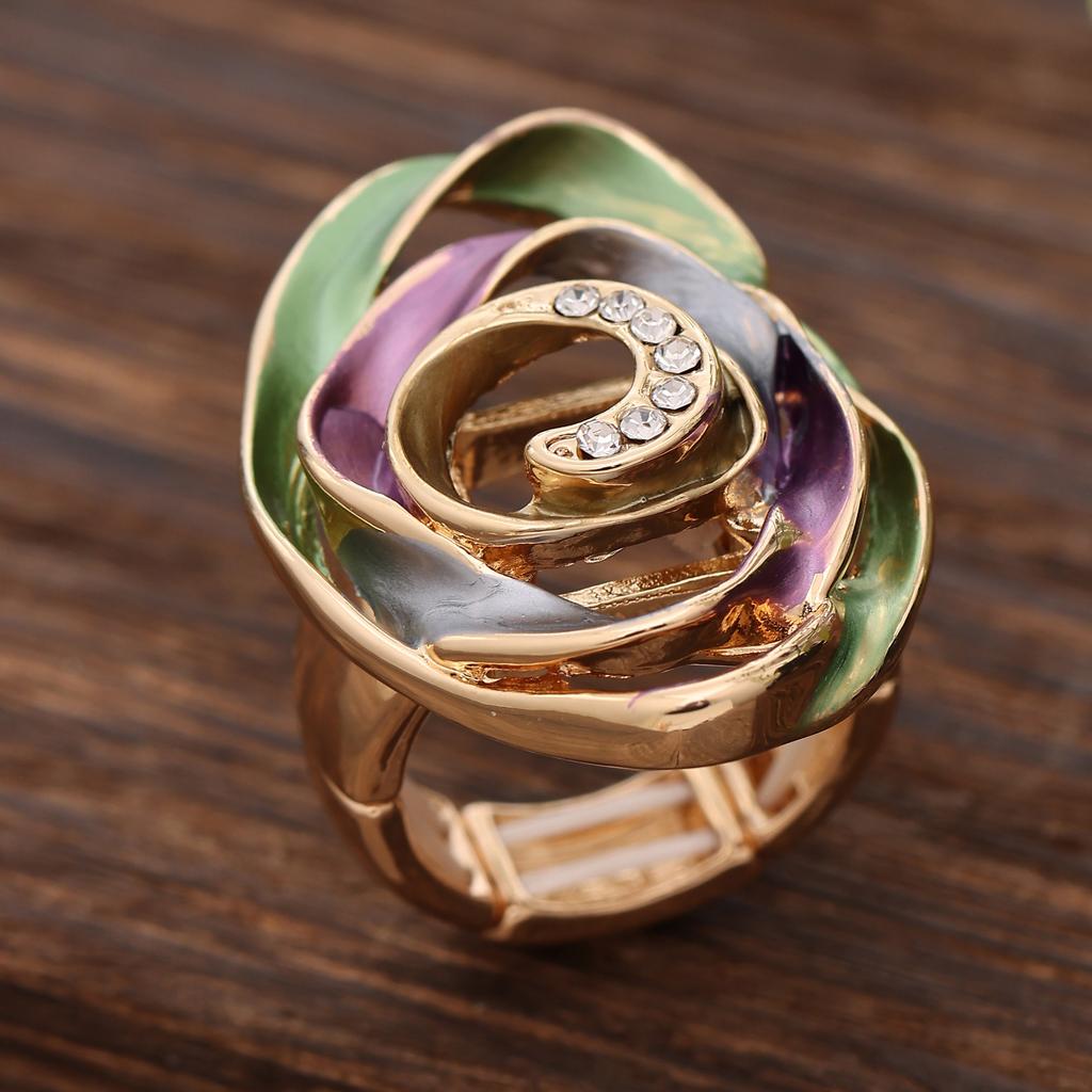 New color painting oil geometric hollow diamond flower elastic ring, high-end women's versatile ring
