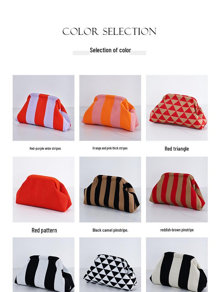 2025 Versatile Striped Knitted Handbag: Cloud Design, Large Capacity, Color Block, Daily Use.