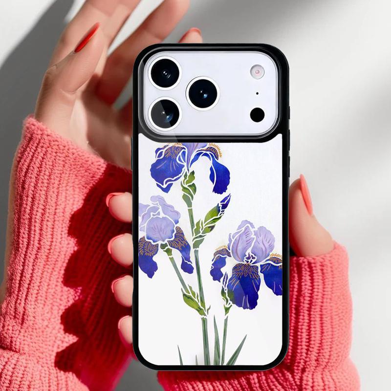 Blue Iris Flower Phone Case for iPhone 17 16 15 14 13 Pro Max Back Cover for 12 11 Pro Coque