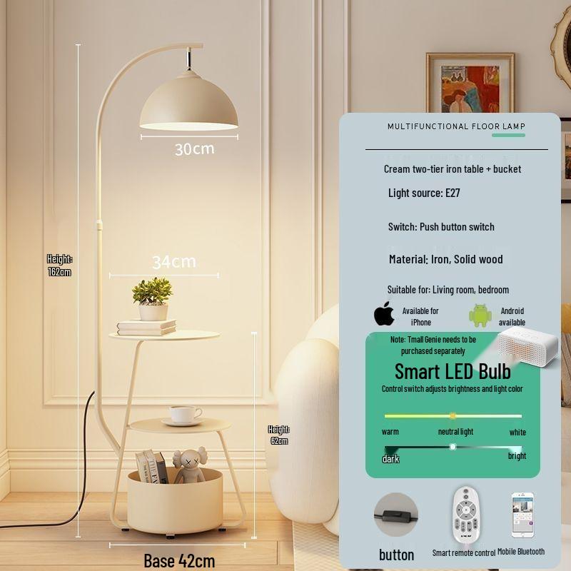 Antique Style Standing Floor Lamp with Storage Rack and Coffee Table for Living Room or Bedroom