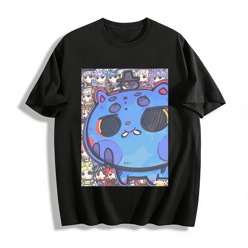 

Cute Big Face Blue Cat Full Version Anime Character Print Casual T-Shirt Unisex Loose Top Pure cotton T-shirt XXS
