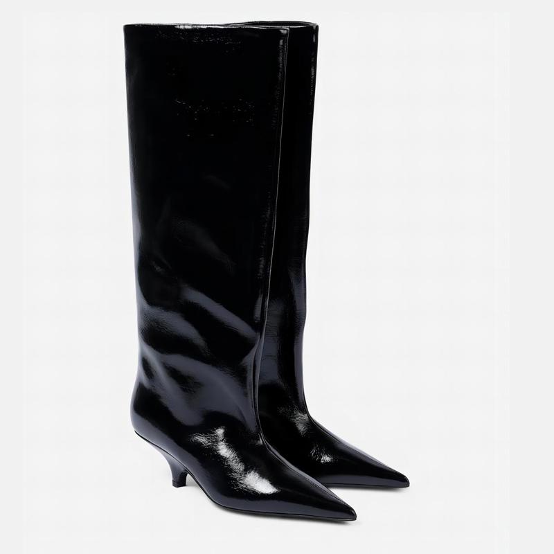 Krazing Pot Chaussures en microfibre pour automne et hiver, talons aiguilles, grande taille 45, taille 44, taille 46, bottes au-dessus du genou pour femmes