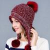 Women Winter Warm Knitted Cap Fleeced Earmuffs Cap with Cute Plush Balls