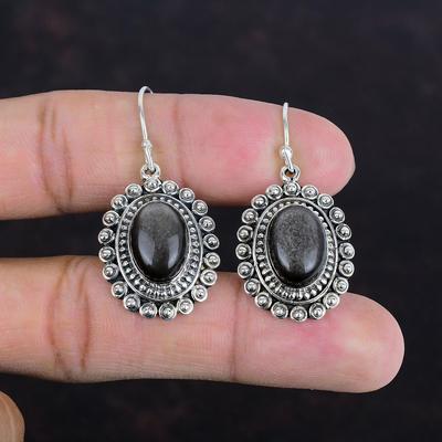 Zilverglans Obsidiaan Oorbel 925 Sterling Zilveren Oorbel Handgemaakte Edelsteen Oorbellen Vintage Sieraden Jubileumcadeaus Unieke Stijl Oorbel