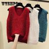 Dámská jarní podzimní elegantní vesta s výstřihem do V jednobarevný svetr bez rukávů zimní volný světlý svetr s hedvábným střapcem
