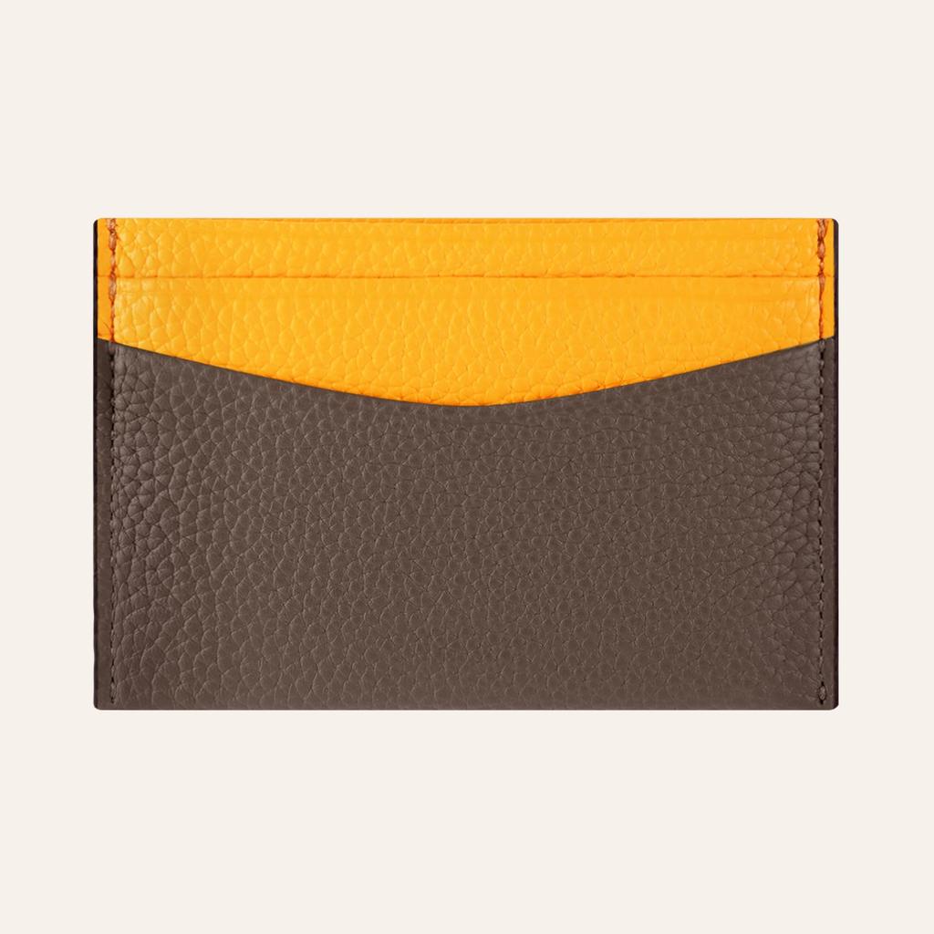 COGURE Card Holder, Genuine Shrink Calf Leather, Slim Design, Unisex, Gift Box Included, COPCC15, Etoupe + Gold